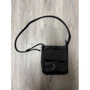 Fossil Genuine Black Leather Crossbody Purse Handbag Minimalist Satchel Bag